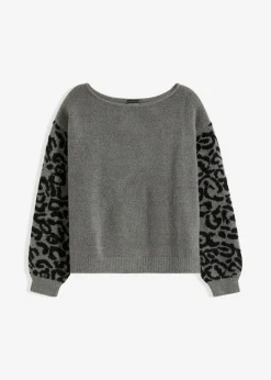 bonprix bonprix Jersey con estampado de leopardo estampado leo gris jaspeado/negro Discount