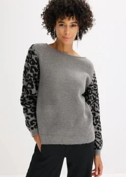 bonprix bonprix Jersey con estampado de leopardo estampado leo gris jaspeado/negro Discount