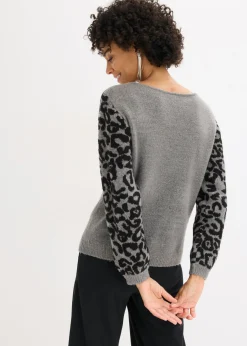 bonprix bonprix Jersey con estampado de leopardo estampado leo gris jaspeado/negro Discount