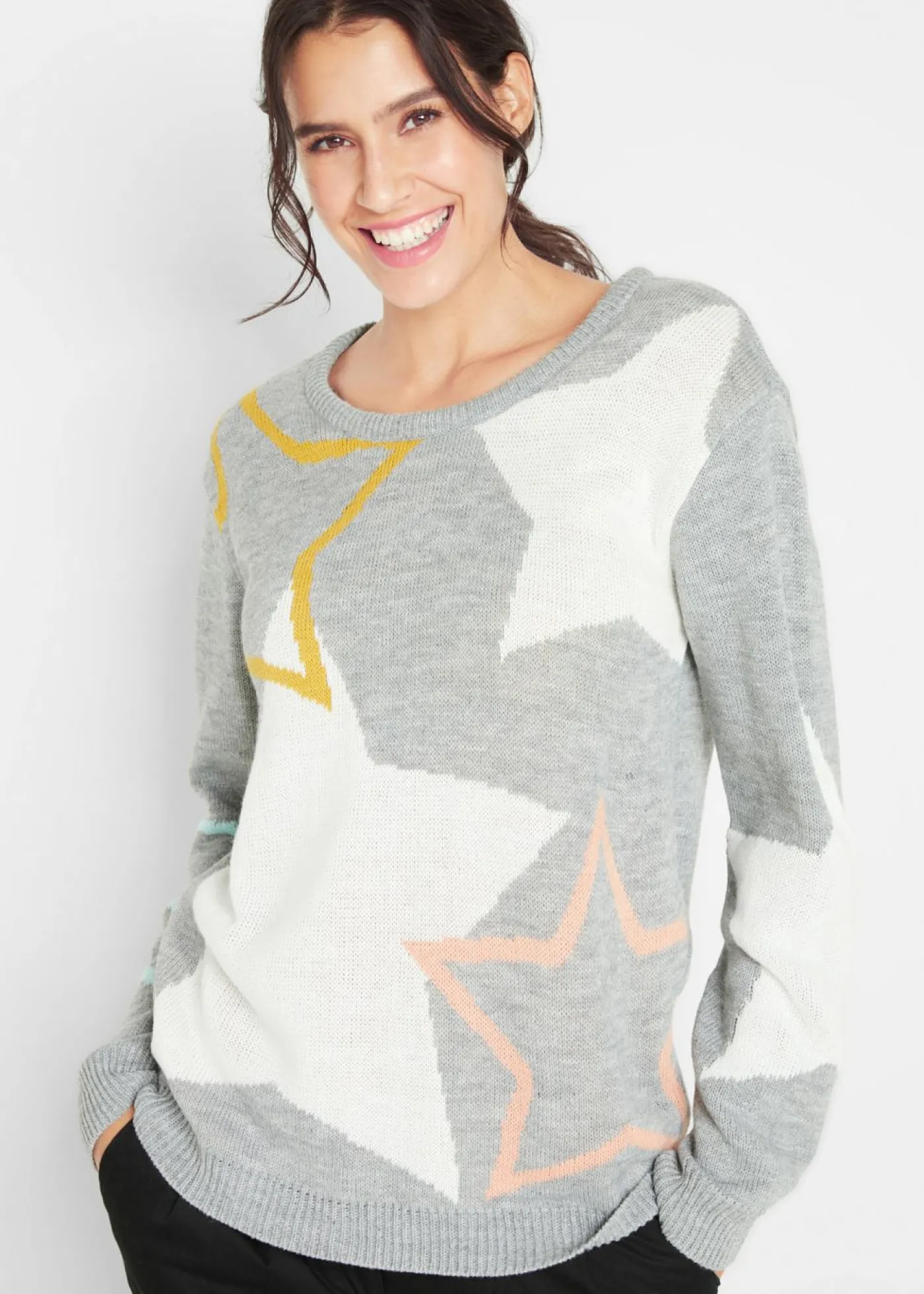 bonprix bonprix Jersey con estrellas Gris claro moteado