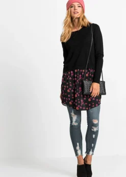 bonprix bonprix Jersey con falda negro/púrpura con flores New