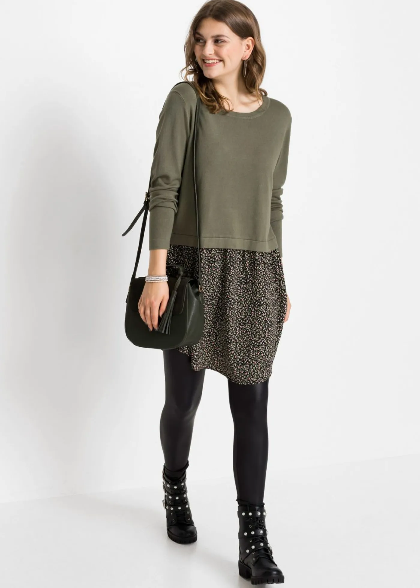 bonprix bonprix Jersey con falda verde oliva con flores Best