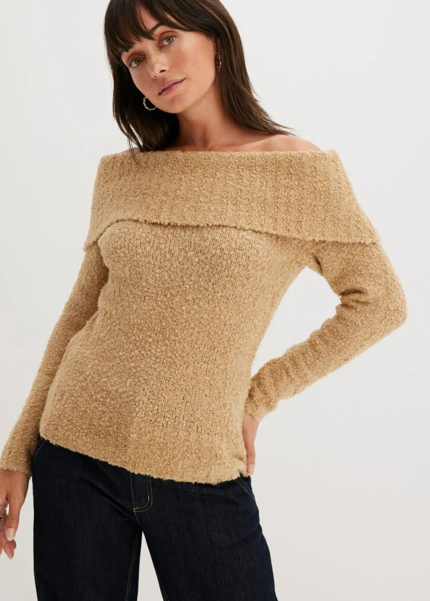 bonprix bonprix Jersey con hombros al descubierto Café con leche New