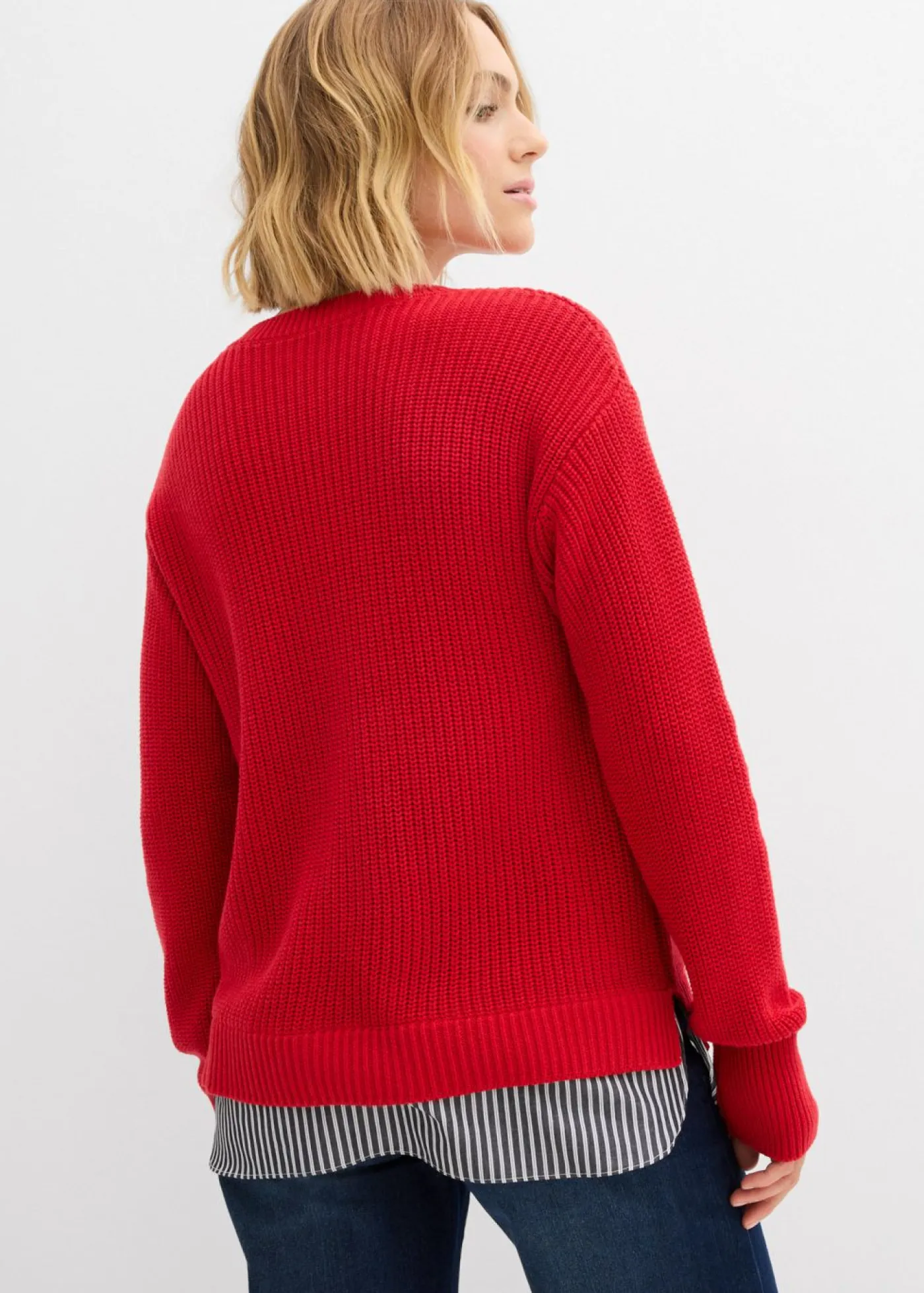 bonprix bonprix Jersey con inserto de blusa rojo lava-blanco-gris sombra