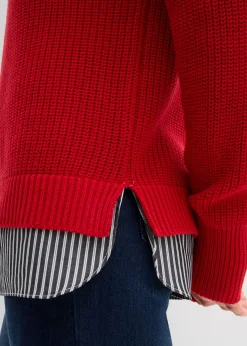 bonprix bonprix Jersey con inserto de blusa rojo lava-blanco-gris sombra