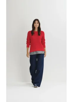 bonprix bonprix Jersey con inserto de blusa rojo lava-blanco-gris sombra