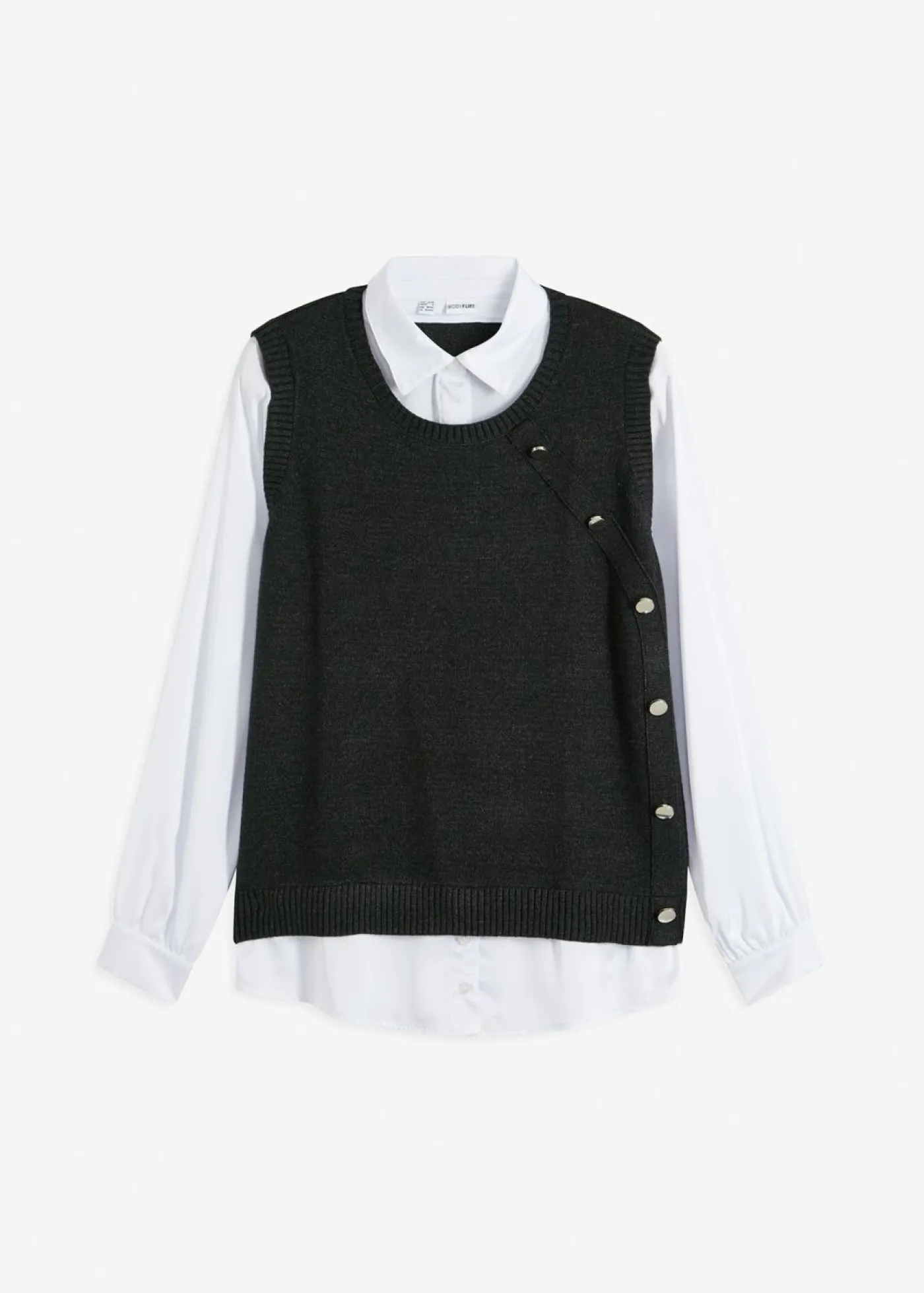 bonprix bonprix Jersey con inserto de blusa Antracita jaspeado Outlet