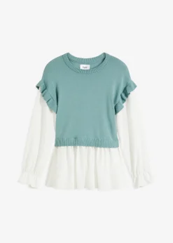 bonprix bonprix Jersey con inserto de blusa Menta jaspeado Sale