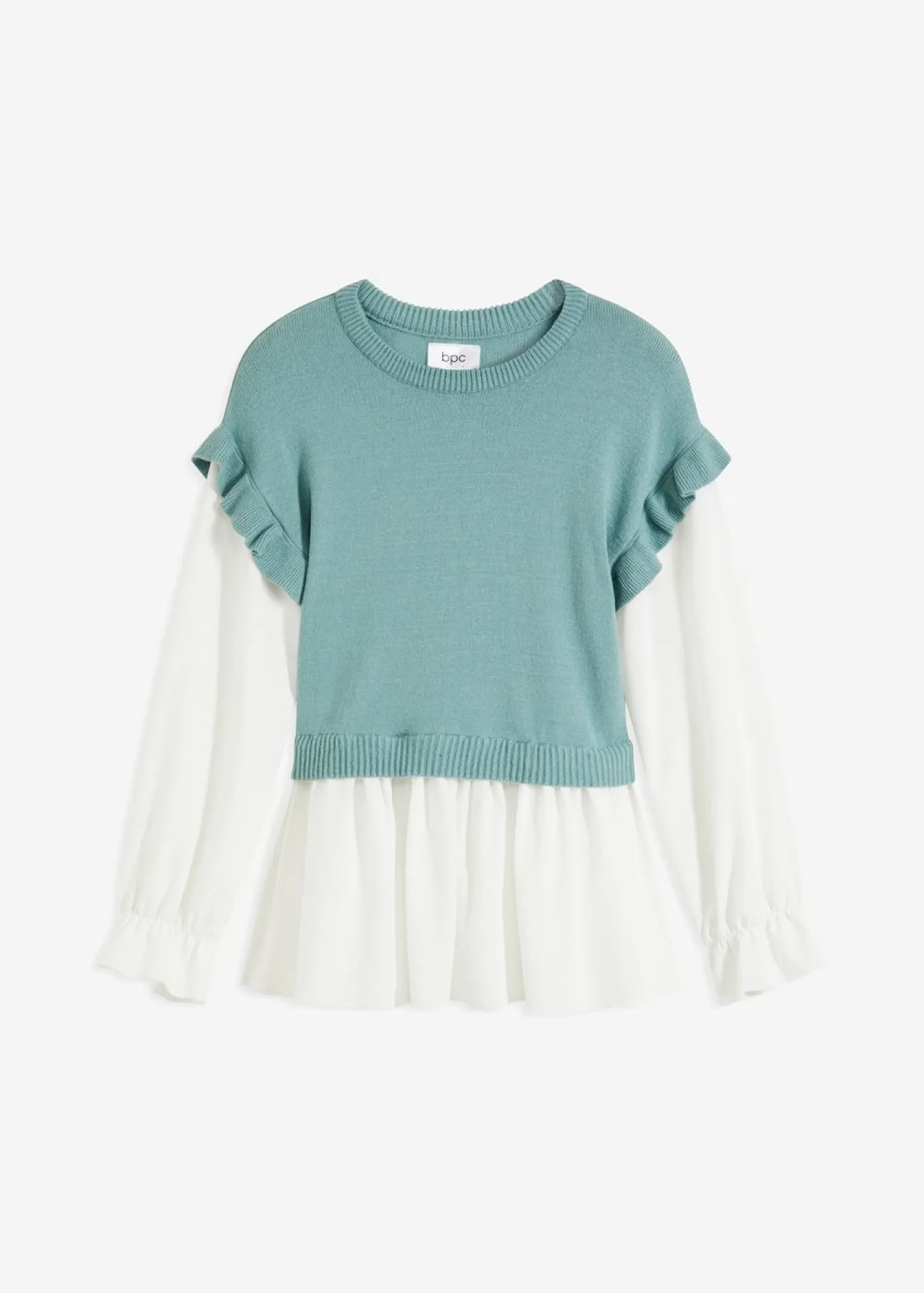 bonprix bonprix Jersey con inserto de blusa Menta jaspeado Sale