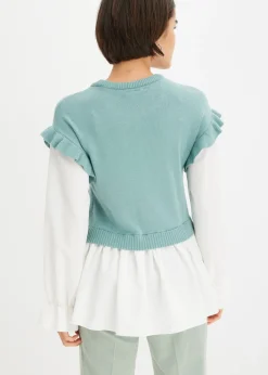 bonprix bonprix Jersey con inserto de blusa Menta jaspeado Sale