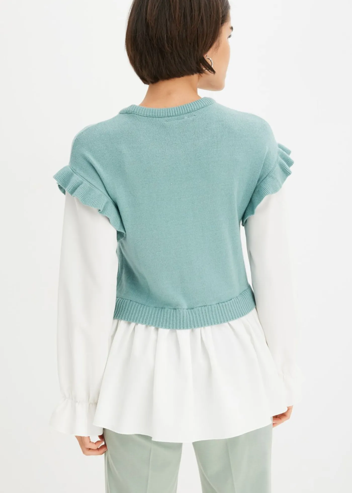 bonprix bonprix Jersey con inserto de blusa Menta jaspeado Sale