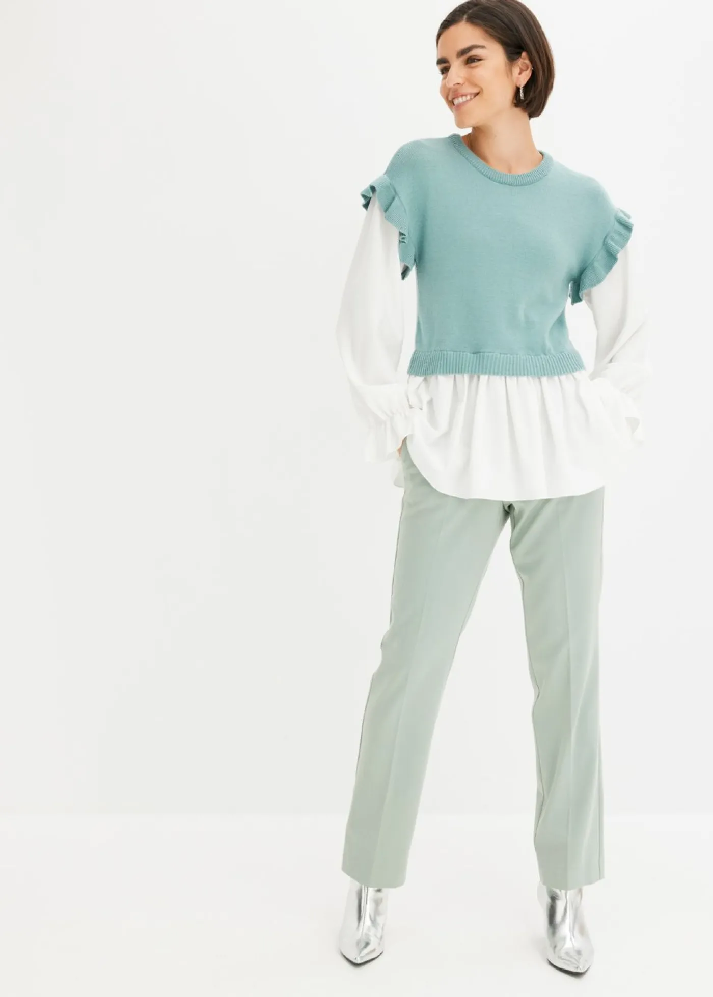 bonprix bonprix Jersey con inserto de blusa Menta jaspeado Sale