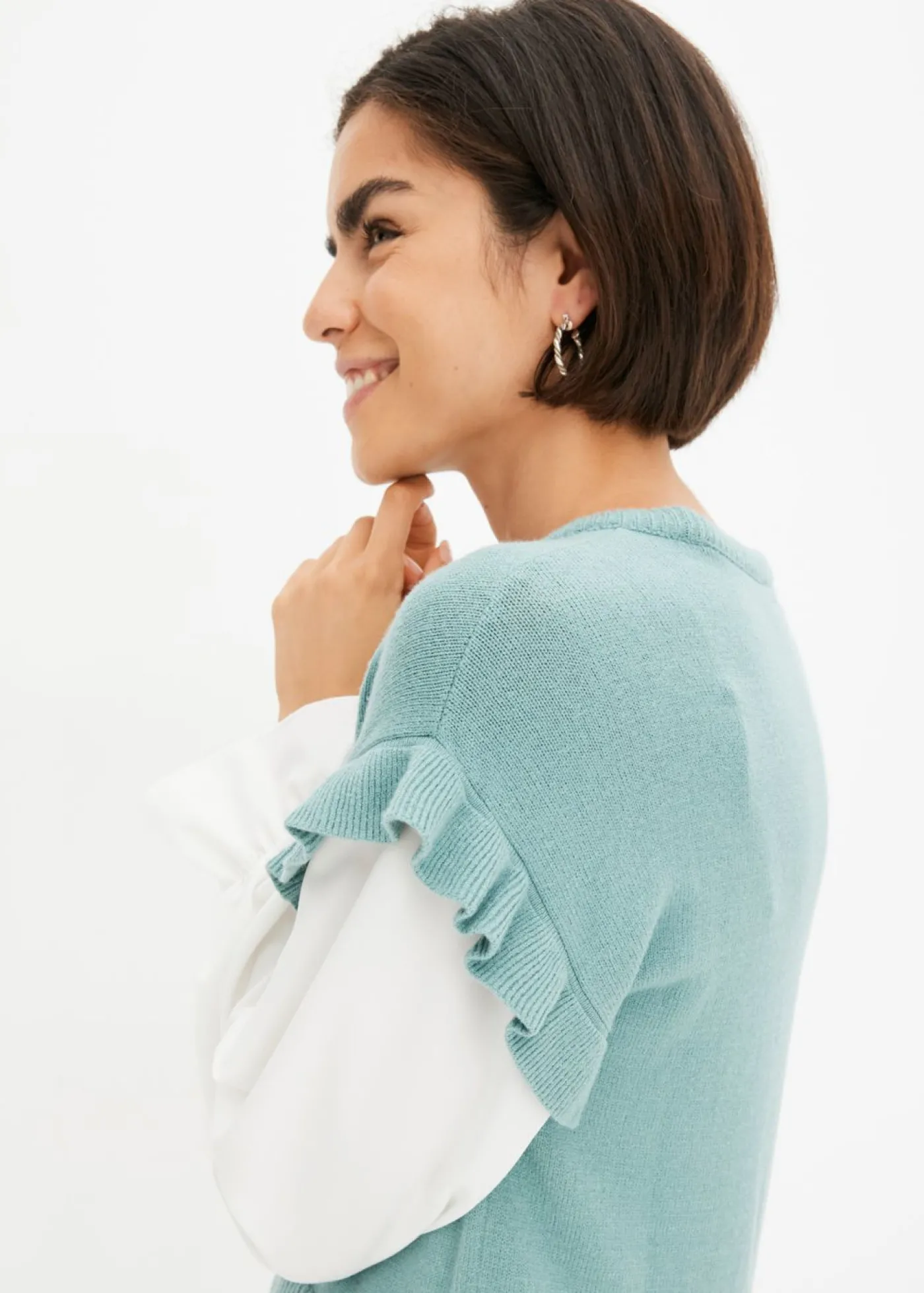 bonprix bonprix Jersey con inserto de blusa Menta jaspeado Sale