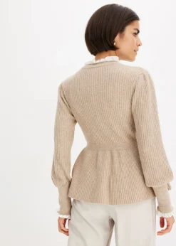 bonprix bonprix Jersey con inserto de blusa beige moteado Discount