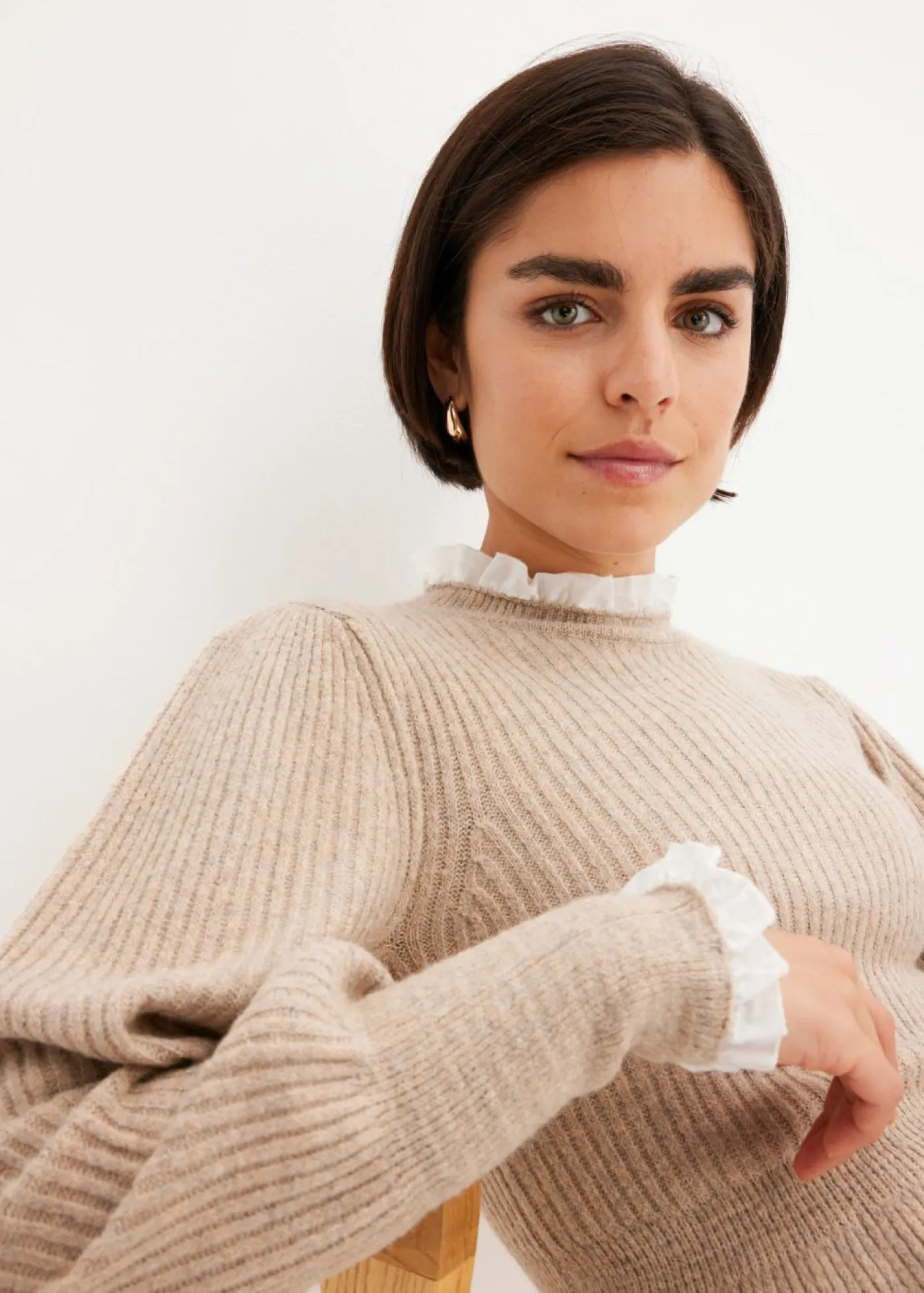 bonprix bonprix Jersey con inserto de blusa beige moteado Discount
