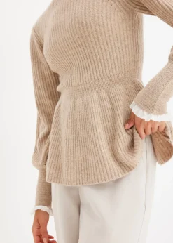 bonprix bonprix Jersey con inserto de blusa beige moteado Discount