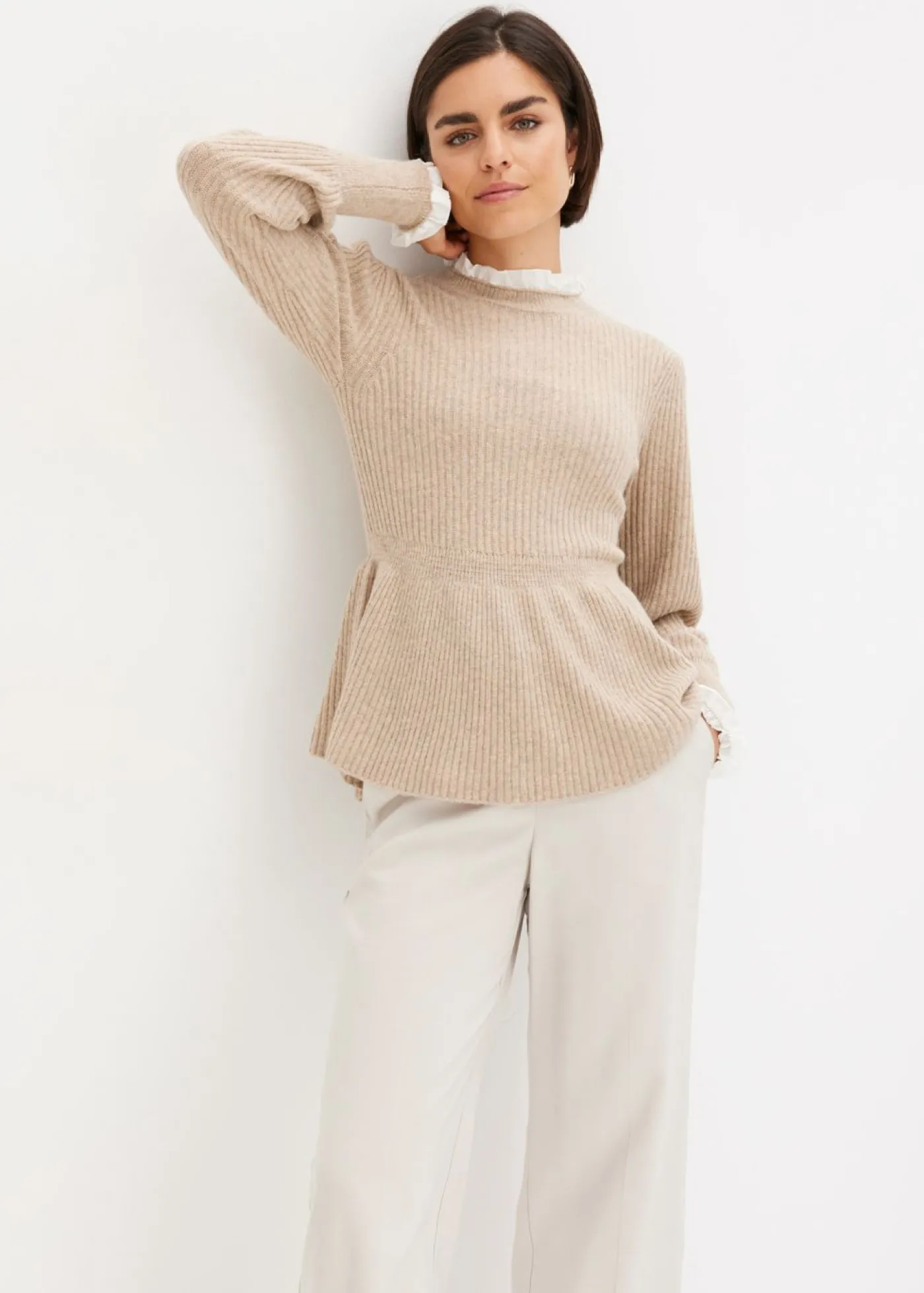 bonprix bonprix Jersey con inserto de blusa beige moteado Discount