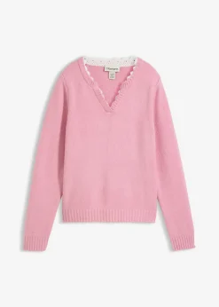 bonprix bonprix Jersey con inserto de encaje orquídea ahumado Outlet