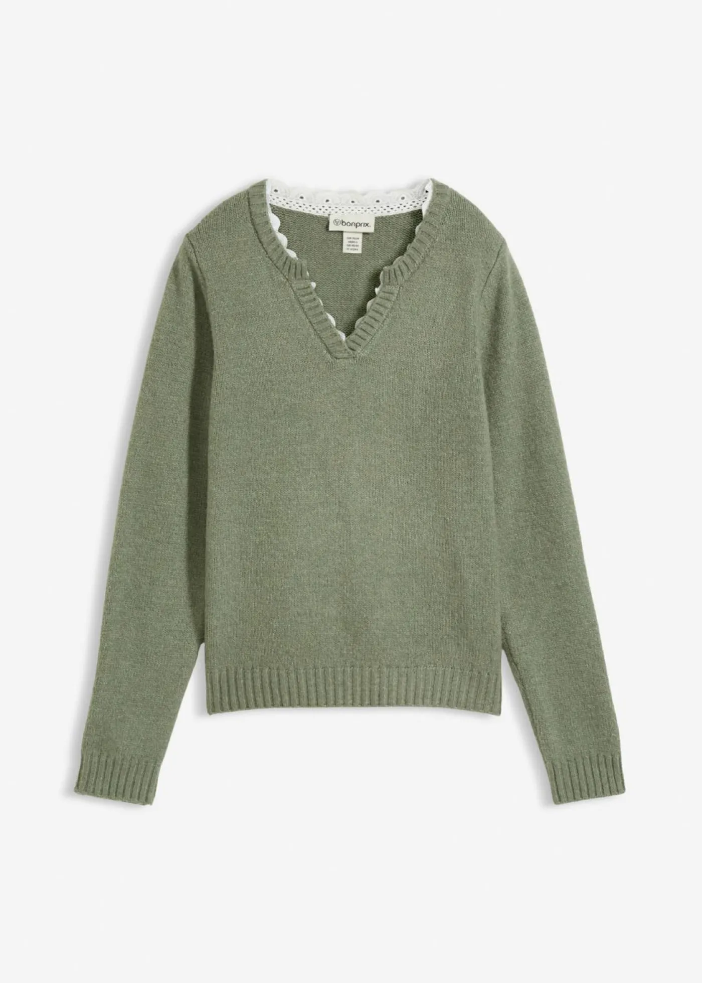 bonprix bonprix Jersey con inserto de encaje Verde oliva Sale