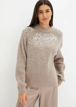bonprix bonprix Jersey con lentejuelas Piedra/plata Online