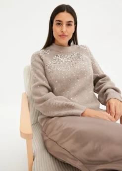 bonprix bonprix Jersey con lentejuelas Piedra/plata Online