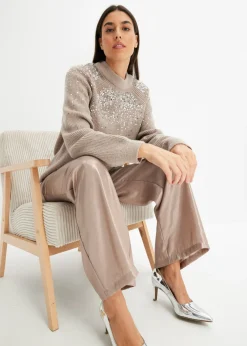 bonprix bonprix Jersey con lentejuelas Piedra/plata Online