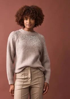bonprix bonprix Jersey con lentejuelas Piedra/plata Online