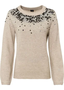 bonprix bonprix Jersey con lentejuelas coloridas Beige jaspeado Online