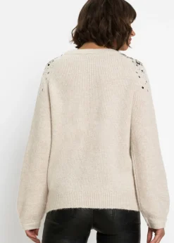 bonprix bonprix Jersey con lentejuelas coloridas Beige jaspeado Online