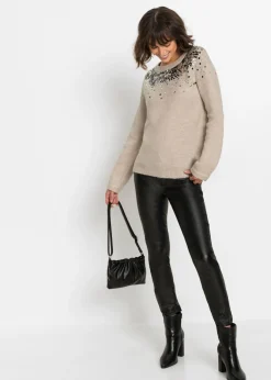 bonprix bonprix Jersey con lentejuelas coloridas Beige jaspeado Online