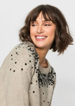 bonprix bonprix Jersey con lentejuelas coloridas Beige jaspeado Online