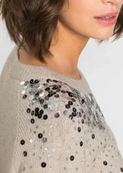 bonprix bonprix Jersey con lentejuelas coloridas Beige jaspeado Online