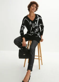 bonprix bonprix Jersey con letras Negro-blanco Outlet