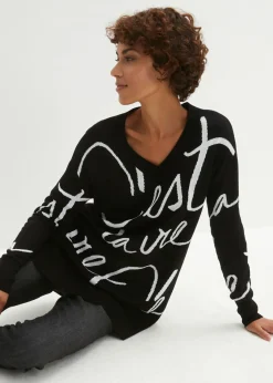 bonprix bonprix Jersey con letras Negro-blanco Outlet