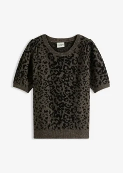 bonprix bonprix Jersey con mangas abullonadas Marrón con estampado de leopardo Discount