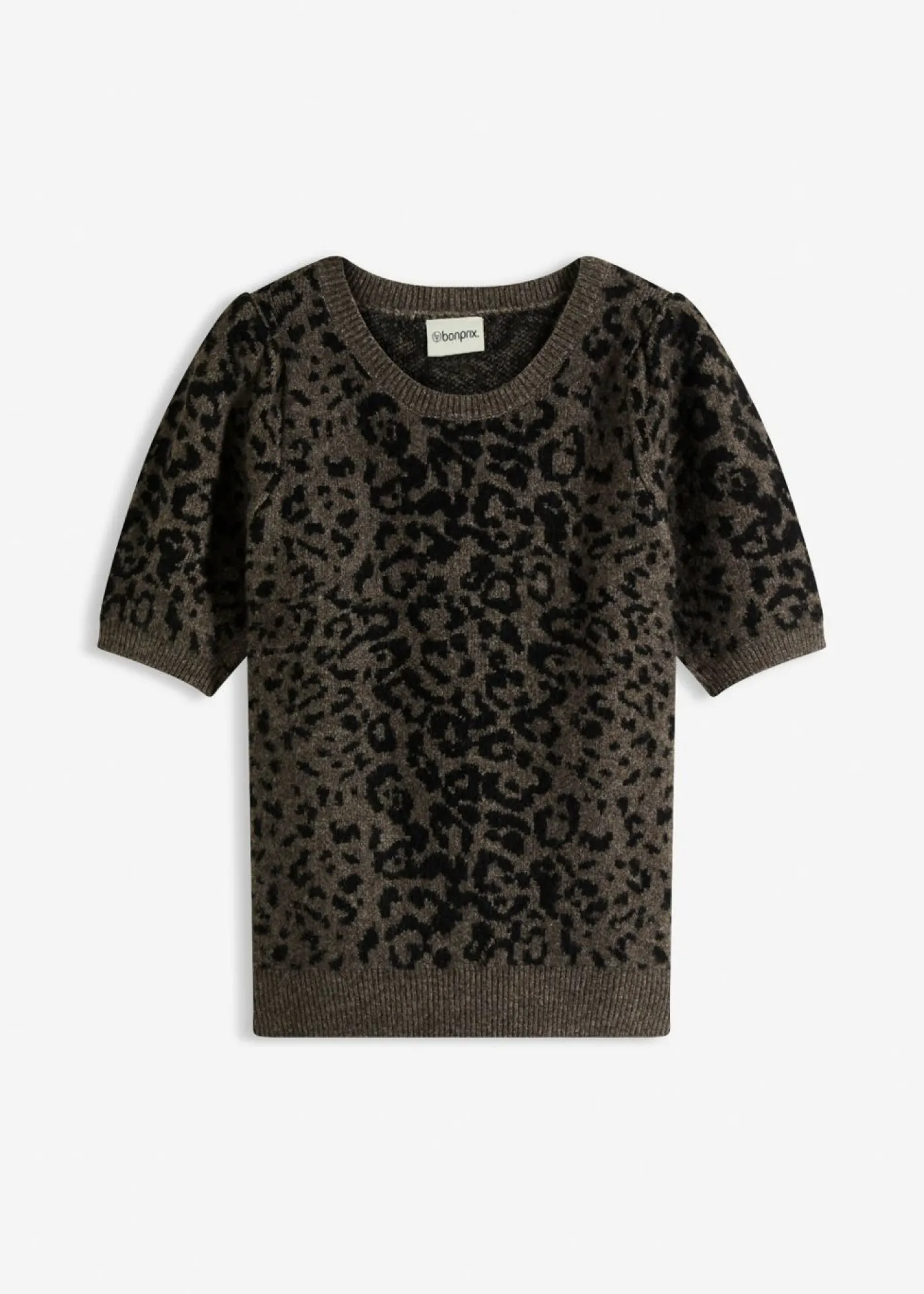 bonprix bonprix Jersey con mangas abullonadas Marrón con estampado de leopardo Discount