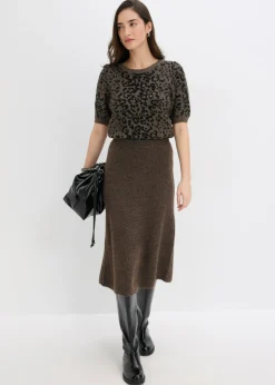 bonprix bonprix Jersey con mangas abullonadas Marrón con estampado de leopardo Discount
