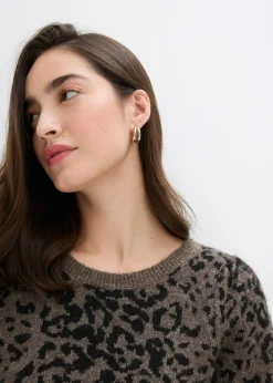 bonprix bonprix Jersey con mangas abullonadas Marrón con estampado de leopardo Discount