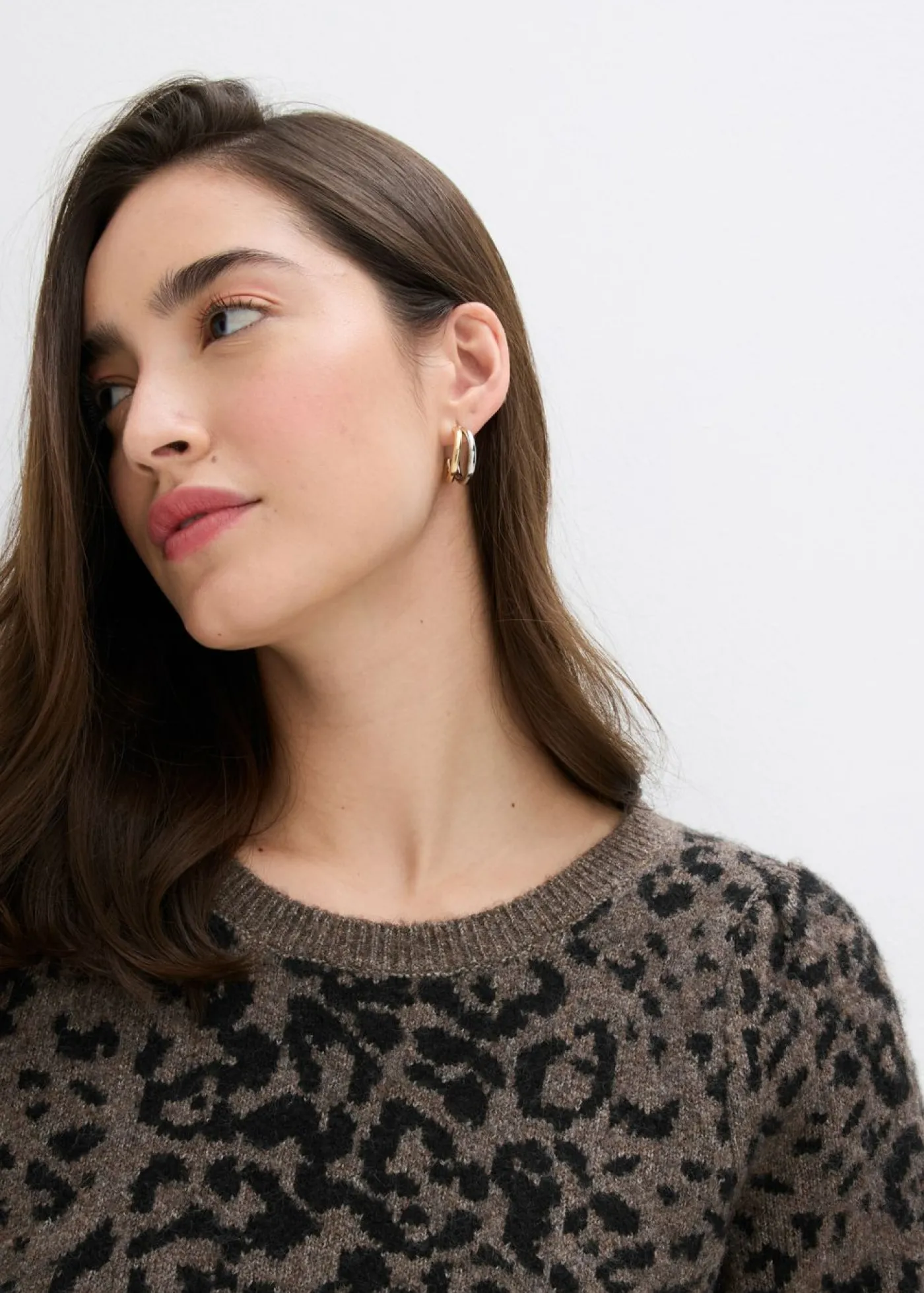 bonprix bonprix Jersey con mangas abullonadas Marrón con estampado de leopardo Discount