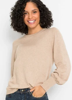 bonprix bonprix Jersey con mangas abullonadas Beige jaspeado Sale