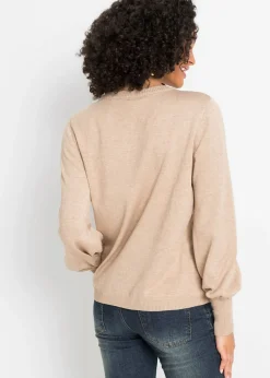 bonprix bonprix Jersey con mangas abullonadas Beige jaspeado Sale