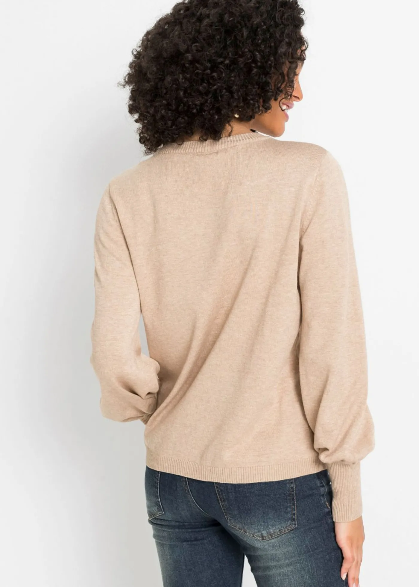 bonprix bonprix Jersey con mangas abullonadas Beige jaspeado Sale