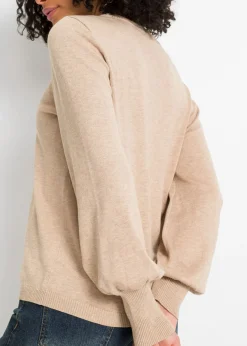 bonprix bonprix Jersey con mangas abullonadas Beige jaspeado Sale