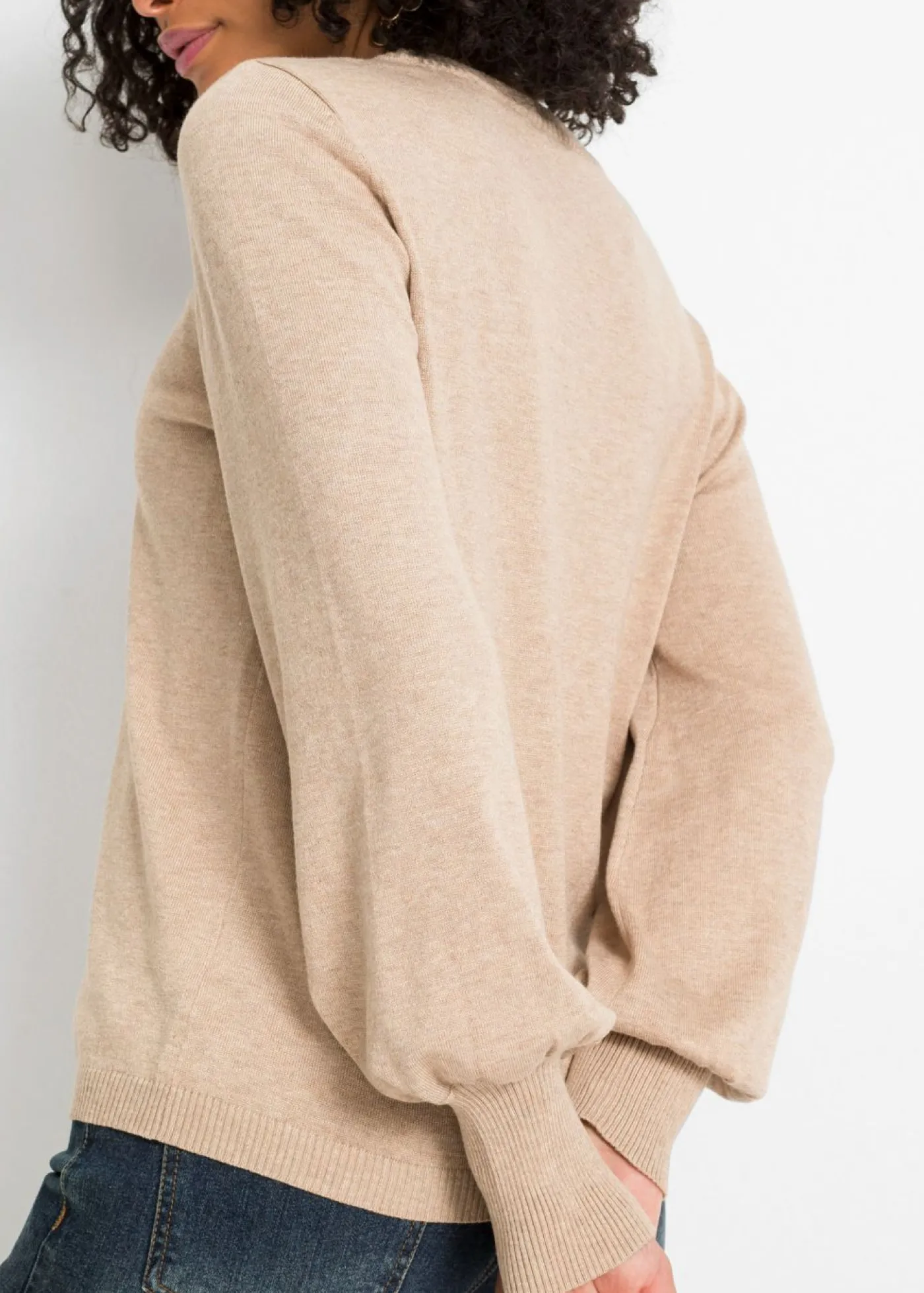 bonprix bonprix Jersey con mangas abullonadas Beige jaspeado Sale