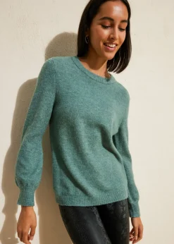 bonprix bonprix Jersey con mangas abullonadas Azul mineral jaspeado Discount