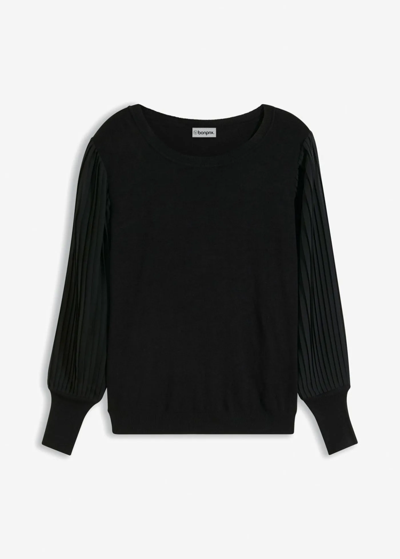bonprix bonprix Jersey con mangas plisadas de viscosa sostenible Negro