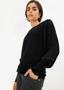 bonprix bonprix Jersey con mangas plisadas de viscosa sostenible Negro