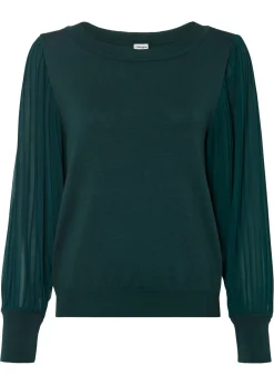 bonprix bonprix Jersey con mangas plisadas de viscosa sostenible Verde intenso