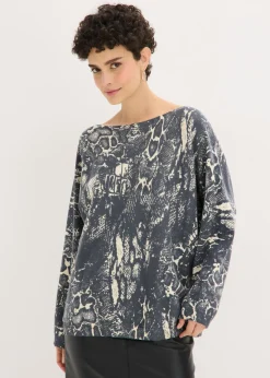 bonprix bonprix Jersey con mangas tipo murciélago y estampado de serpiente Negro + blanco perla Online