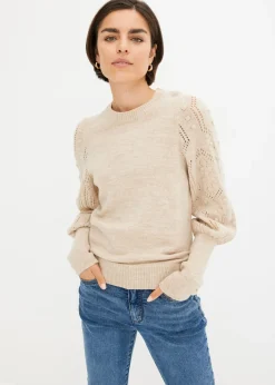 bonprix bonprix Jersey con patrón de ajour Beige Hot